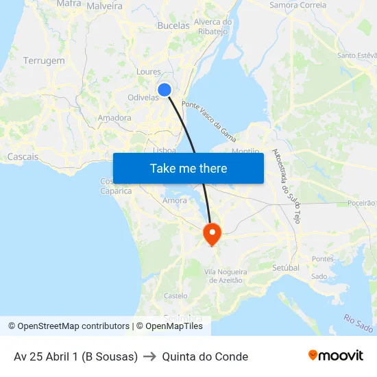 Av 25 Abril 1 (B Sousas) to Quinta do Conde map