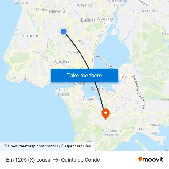 Em 1205 (X) Lousa to Quinta do Conde map