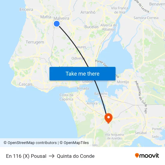 En 116 (X) Pousal to Quinta do Conde map