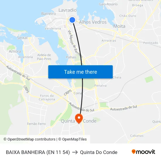 BAIXA BANHEIRA (EN 11 54) to Quinta Do Conde map