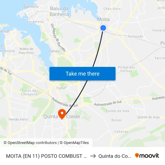 MOITA (EN 11) POSTO COMBUST (ROT) to Quinta do Conde map