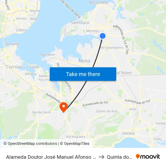 Alameda Doutor José Manuel Afonso dos Santos (Igreja) to Quinta do Conde map