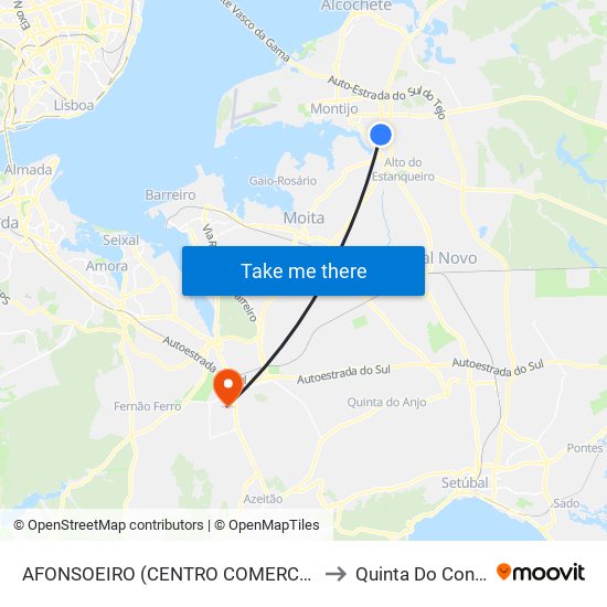AFONSOEIRO (CENTRO COMERCIAL) to Quinta Do Conde map