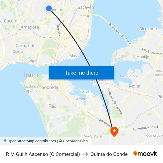 R M Guilh Ascenso (C Comercial) to Quinta do Conde map