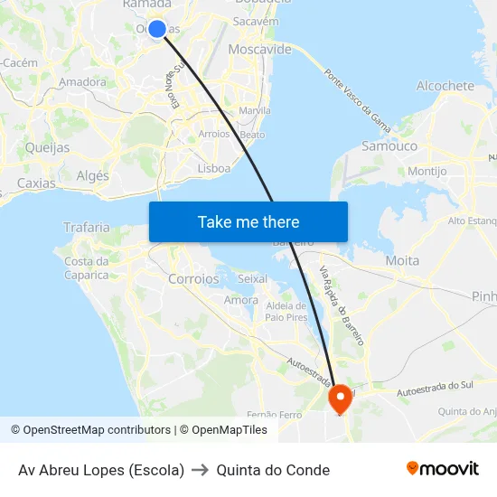 Av Abreu Lopes (Escola) to Quinta do Conde map