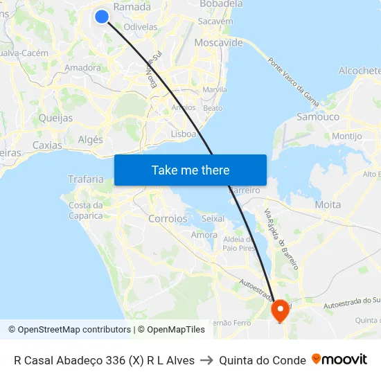 R Casal Abadeço 336 (X) R L Alves to Quinta do Conde map