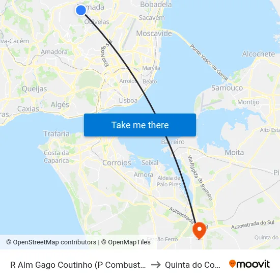 R Alm Gago Coutinho (P Combustível) to Quinta do Conde map