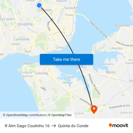 R Alm Gago Coutinho 16 to Quinta do Conde map