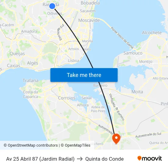 Av 25 Abril 87 (Jardim Radial) to Quinta do Conde map