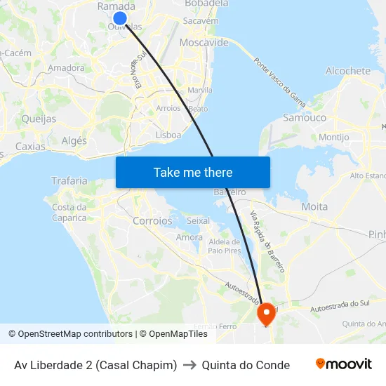 Av Liberdade 2 (Casal Chapim) to Quinta do Conde map