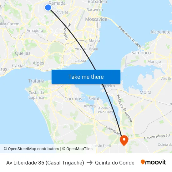 Av Liberdade 85 (Casal Trigache) to Quinta do Conde map