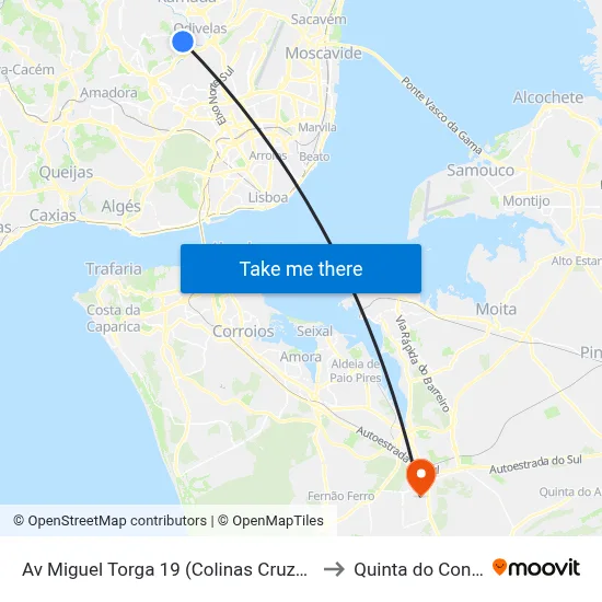 Av Miguel Torga 19 (Colinas Cruzeiro) to Quinta do Conde map