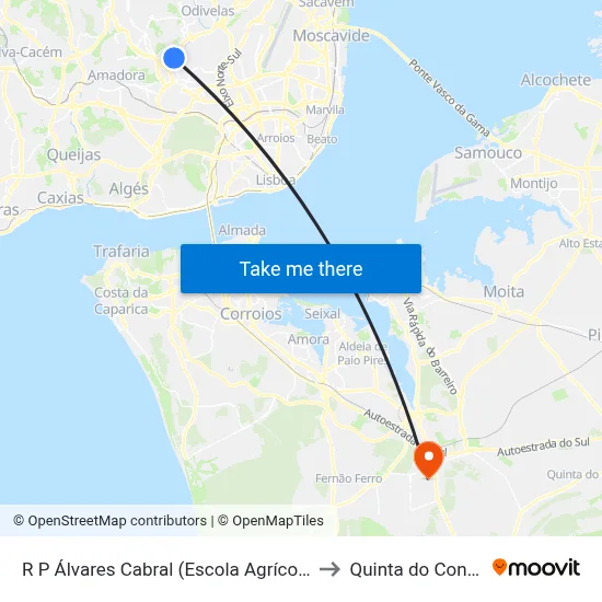 R P Álvares Cabral (Escola Agrícola) to Quinta do Conde map