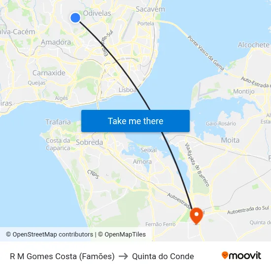 R M Gomes Costa (Famões) to Quinta do Conde map