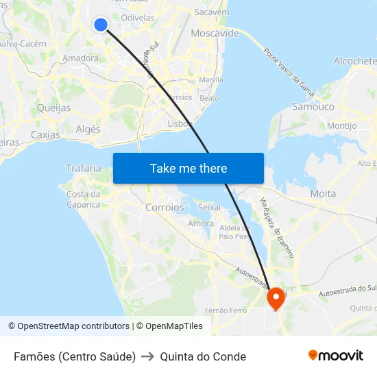 Famões (Centro Saúde) to Quinta do Conde map
