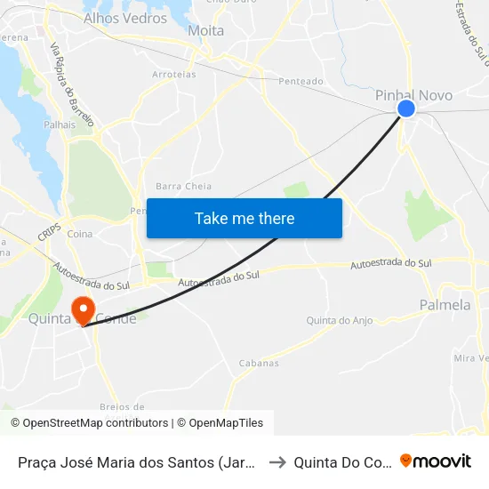 Praça José Maria dos Santos (Jardim) P1 to Quinta Do Conde map
