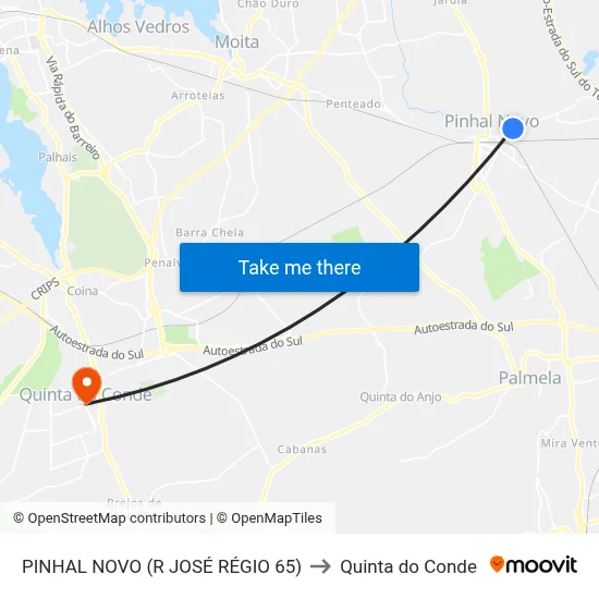 PINHAL NOVO (R JOSÉ RÉGIO 65) to Quinta do Conde map