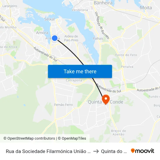 Rua da Sociedade Filarmónica União Arrentelense 5 to Quinta do Conde map