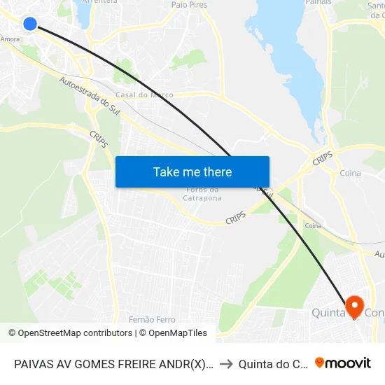 PAIVAS AV GOMES FREIRE ANDR(X)AV LIBERD to Quinta do Conde map