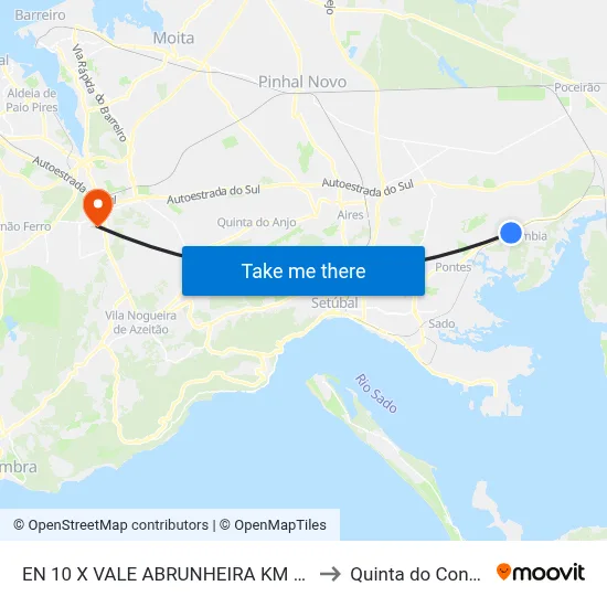 EN 10 X VALE ABRUNHEIRA KM 50 to Quinta do Conde map