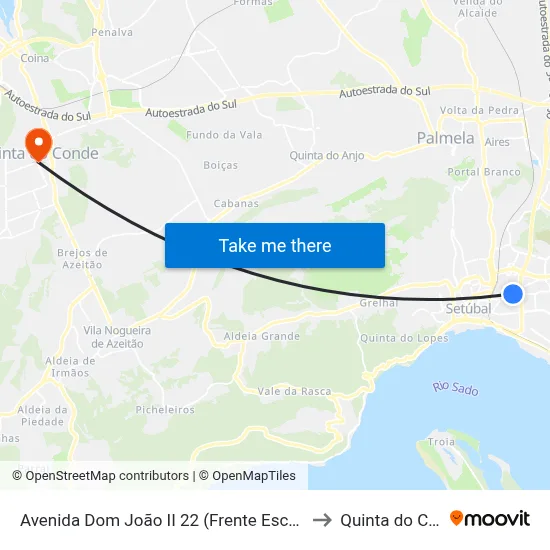 Avenida Dom João II 22 (Frente Escola Básica) to Quinta do Conde map