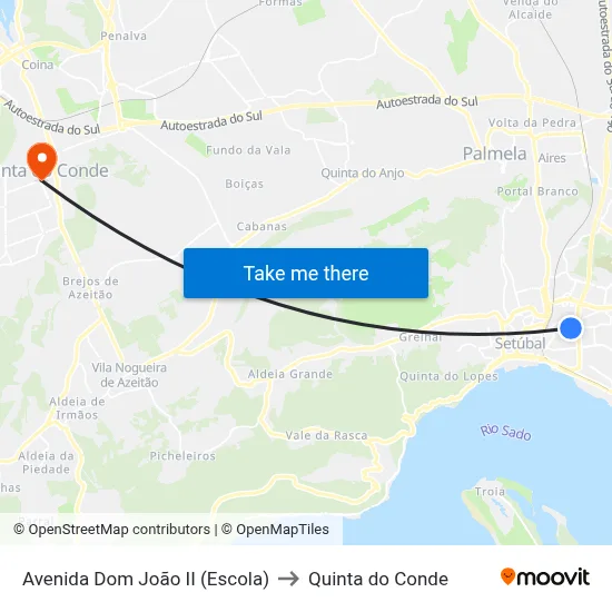 Avenida Dom João II (Escola) to Quinta do Conde map