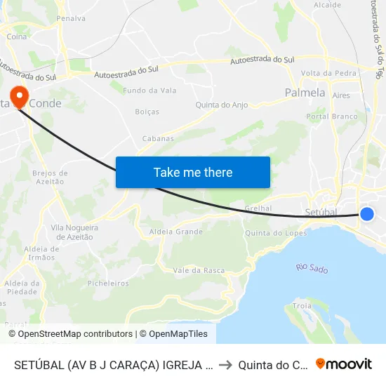 SETÚBAL (AV B J CARAÇA) IGREJA N S CONC to Quinta do Conde map
