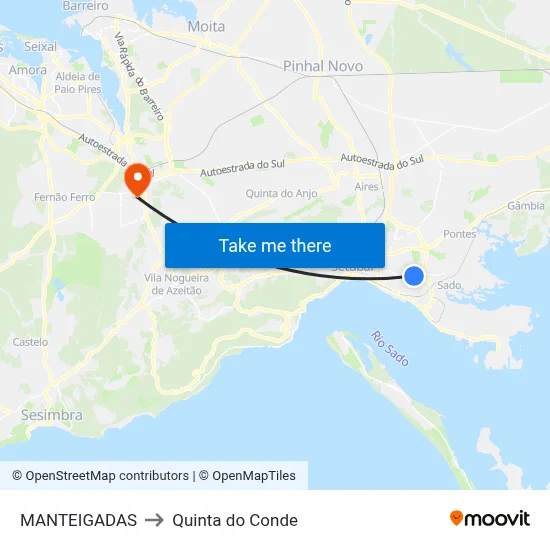 MANTEIGADAS to Quinta do Conde map