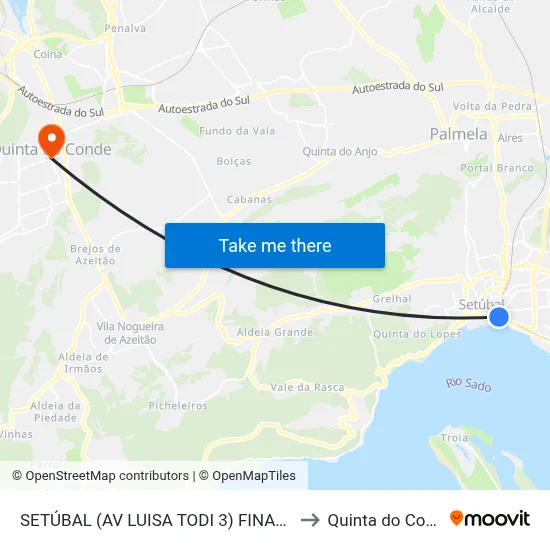 SETÚBAL (AV LUISA TODI 3) FINANÇAS to Quinta do Conde map