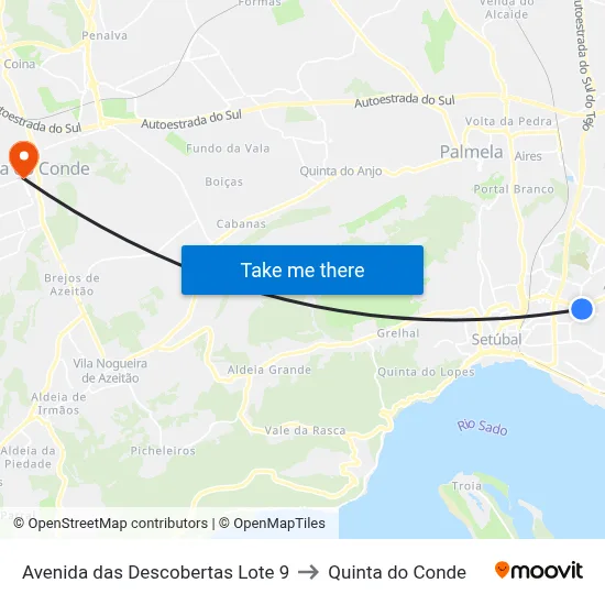 Avenida das Descobertas Lote 9 to Quinta do Conde map
