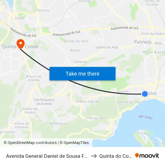 Avenida General Daniel de Sousa Frente 4 to Quinta do Conde map