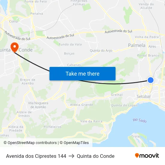 Avenida dos Ciprestes 144 to Quinta do Conde map