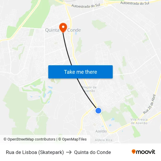 Rua de Lisboa (Skatepark) to Quinta do Conde map