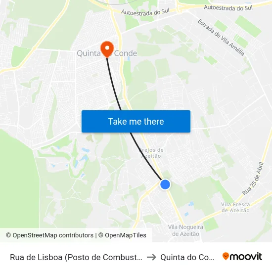 Rua de Lisboa (Posto de Combustivel) to Quinta do Conde map