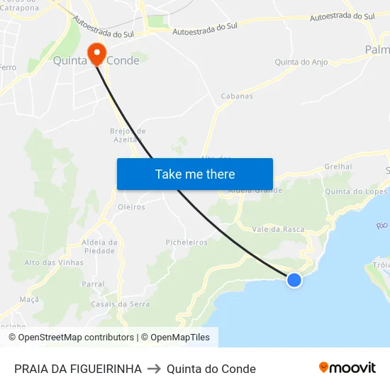 PRAIA DA FIGUEIRINHA to Quinta do Conde map