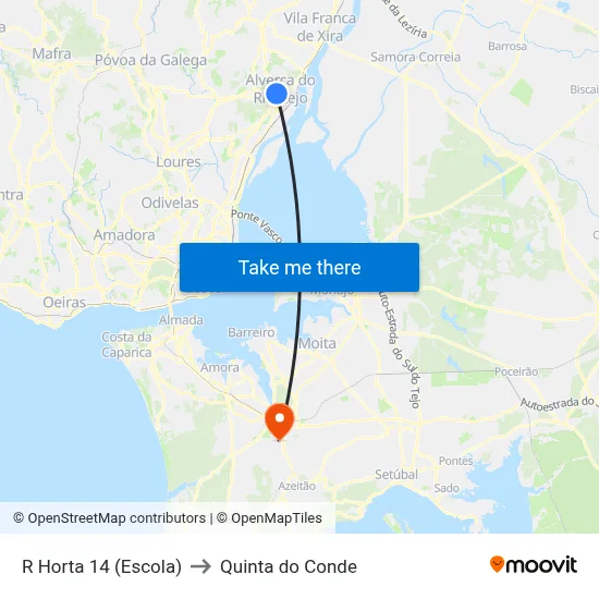 R Horta 14 (Escola) to Quinta do Conde map