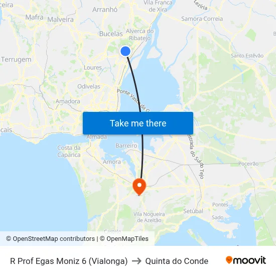 R Prof Egas Moniz 6 (Vialonga) to Quinta do Conde map