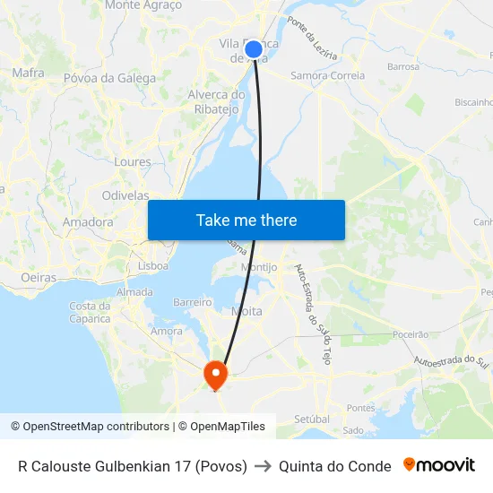 R Calouste Gulbenkian 17 (Povos) to Quinta do Conde map