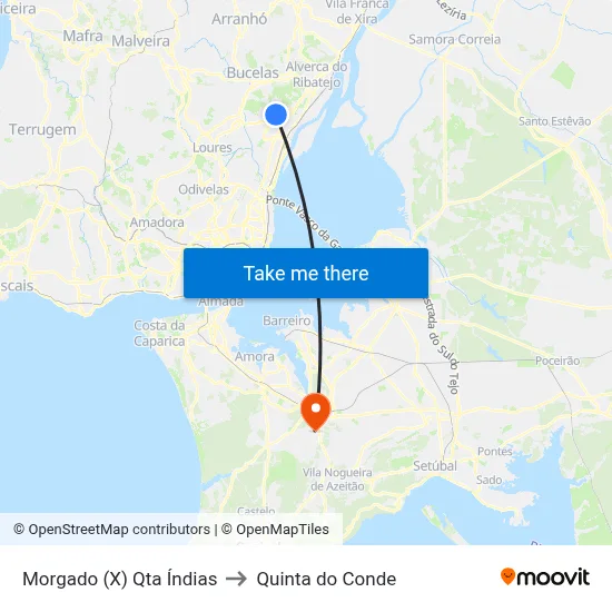 Morgado (X) Qta Índias to Quinta do Conde map