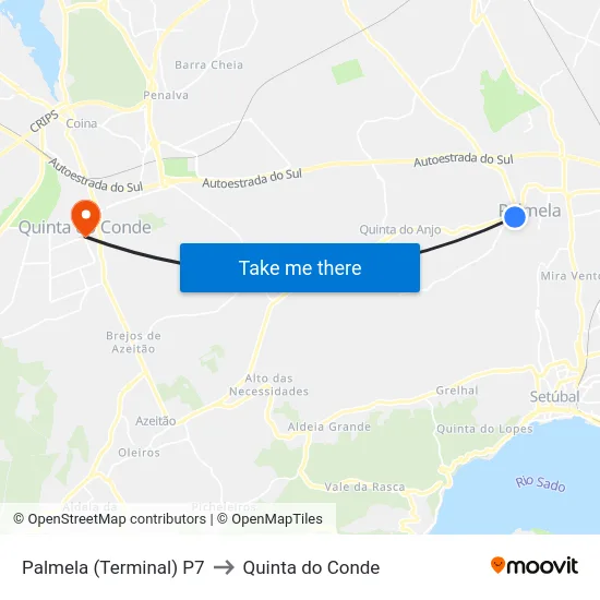 Palmela (Terminal) P7 to Quinta do Conde map