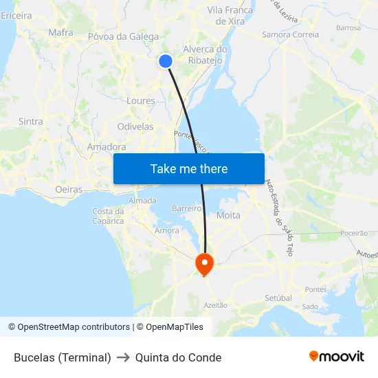 Bucelas (Terminal) to Quinta do Conde map