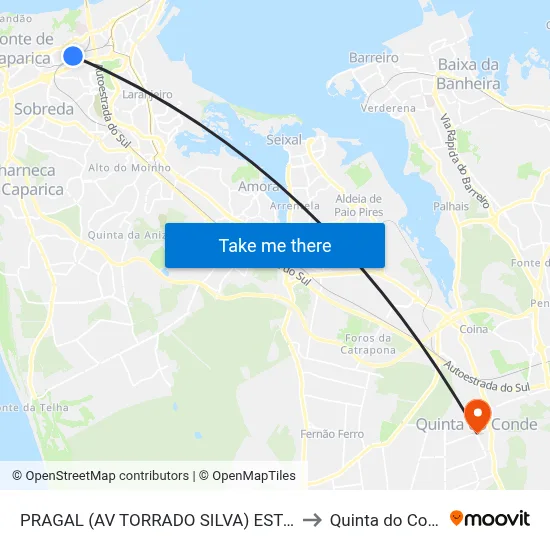 PRAGAL (AV TORRADO SILVA) ESTAÇÃO to Quinta do Conde map