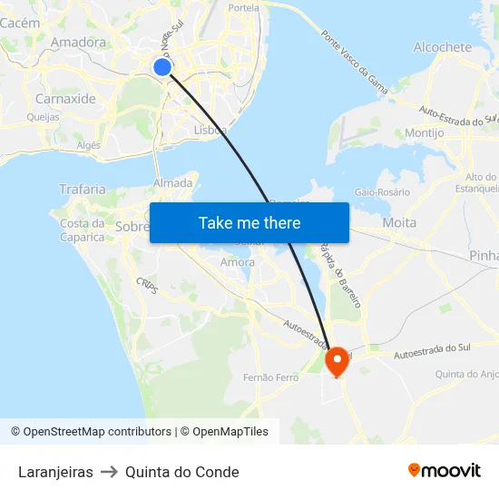 Laranjeiras to Quinta do Conde map