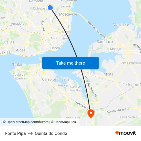 Fonte Pipa to Quinta do Conde map