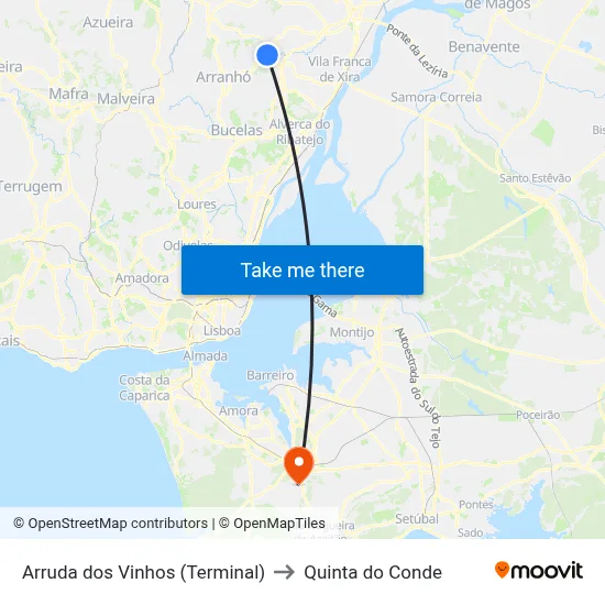Arruda dos Vinhos (Terminal) to Quinta do Conde map
