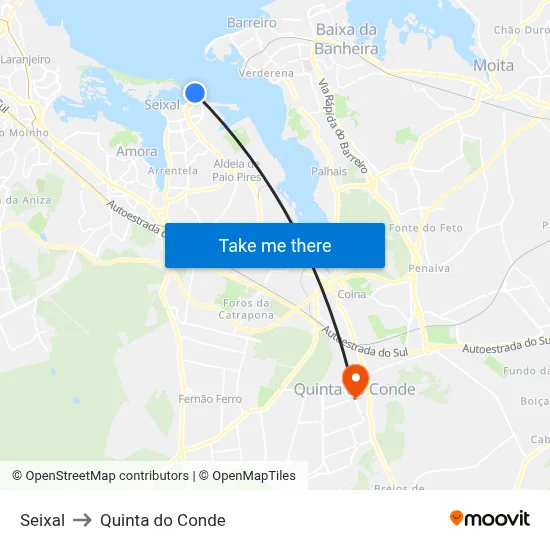 Seixal to Quinta do Conde map