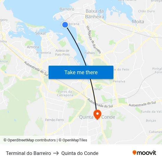 Terminal do Barreiro to Quinta do Conde map