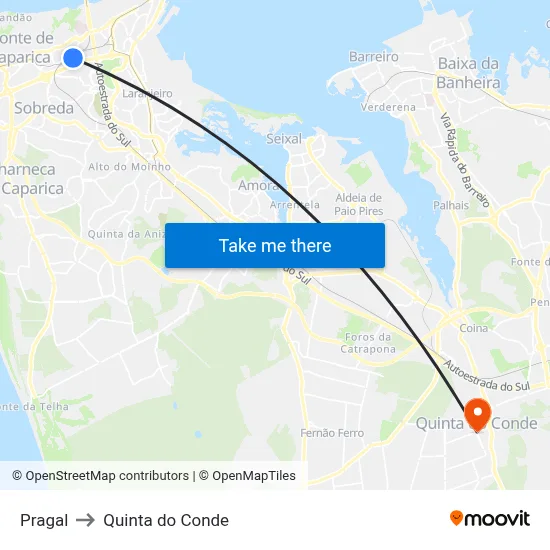 Pragal to Quinta do Conde map