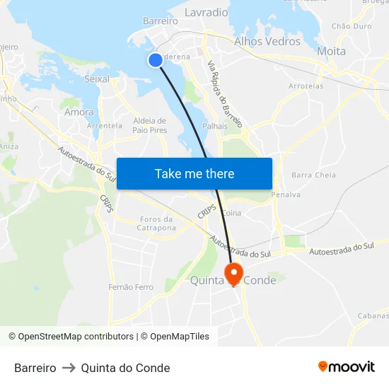 Barreiro to Quinta do Conde map