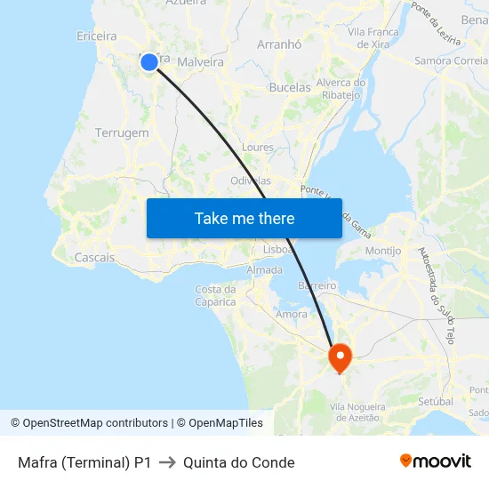 Mafra (Terminal) P1 to Quinta do Conde map